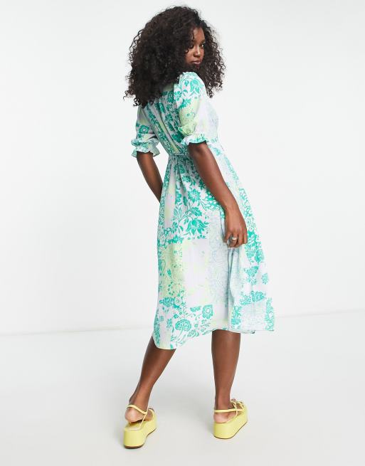 ASOS DESIGN - Midi-teakjole med bindebånd fortil og gudindenederdel i blandet blomstermønster, 3 af 4
