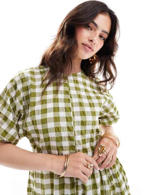 ASOS DESIGN midi tee dress in sage and cream gingham | ASOS