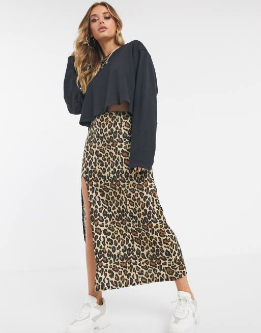 Animal print store skirt with split