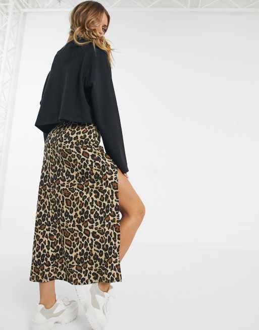 ASOS DESIGN midi thigh split skirt in leopard print