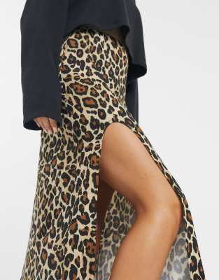 leopard print split skirt