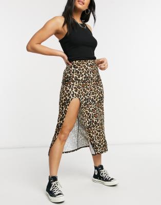 leopard print split skirt