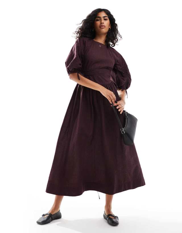 burgundy tie waist dress ASOS DESIGN midi in check print Made of 100% high