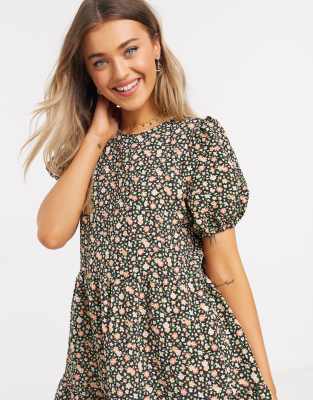 black floral smock dress