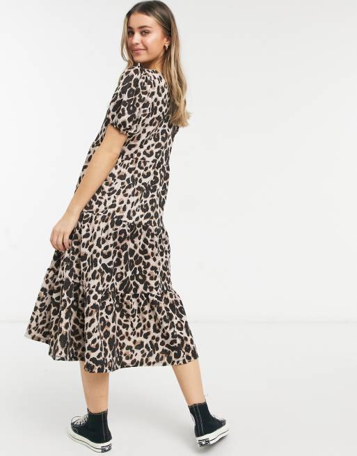 Collusion leopard print shop midi smock dress