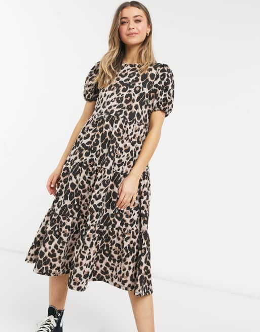 Download Asos Design Midi Tiered Smock Dress In Leopard Print Asos