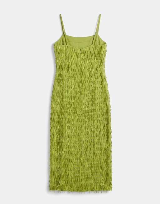 ASOS DESIGN – Midi-Trägerkleid in Olivgrün mit durchgehender Verzierung, 6 von 7