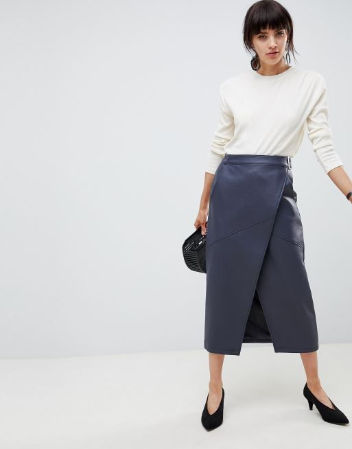 Asos Design Midi Wickelrock Im Leder Look Mit Schnallengurtel Asos