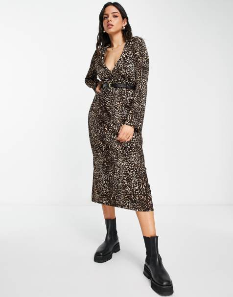 ASOS DESIGN midi wrap dress with belt in leopard print - view 1