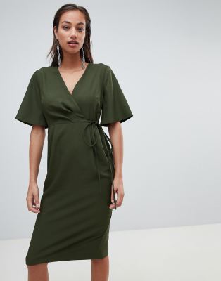 asos design tie wrap around midi dress