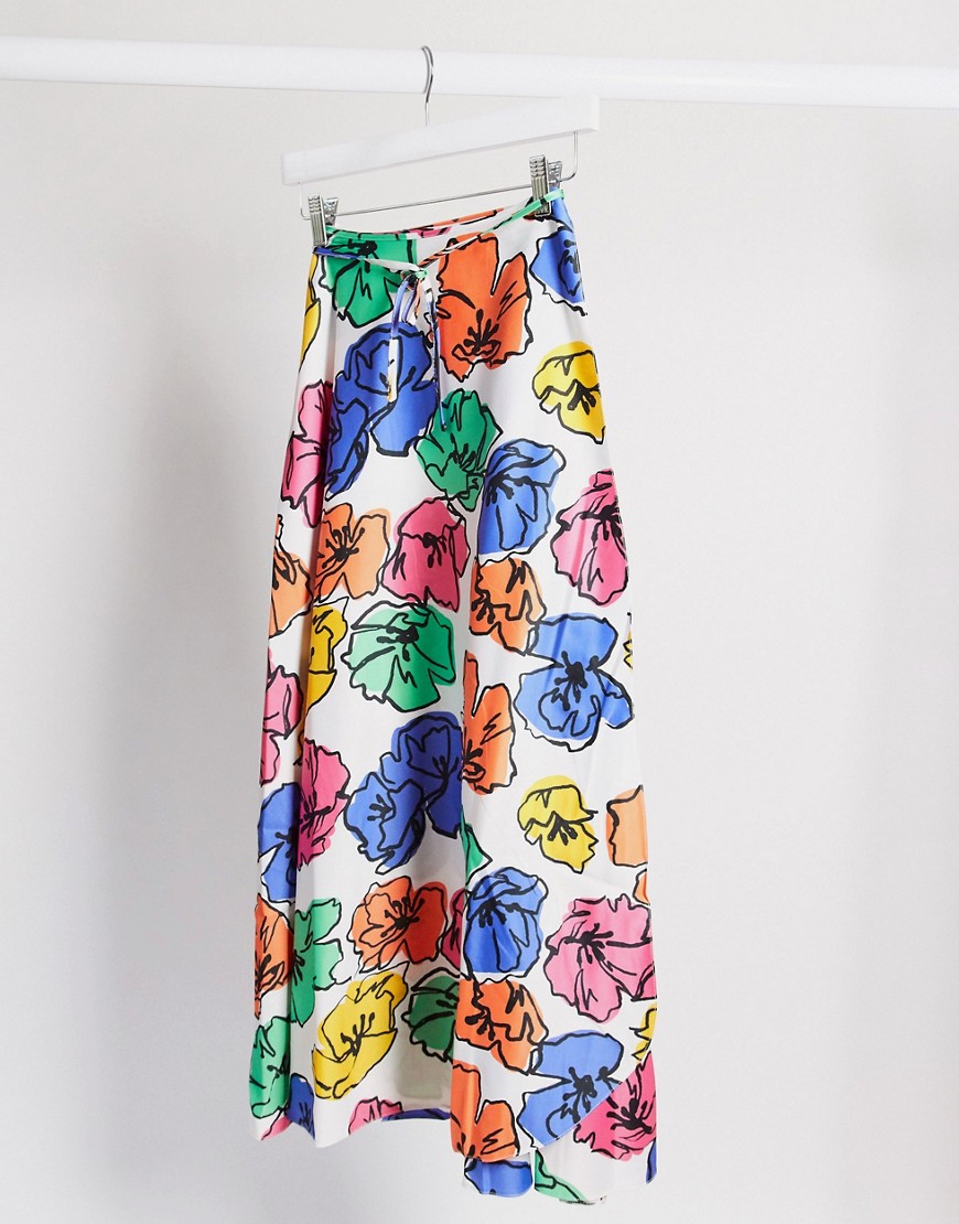 ASOS DESIGN midi wrap skirt in bright floral print-Multi