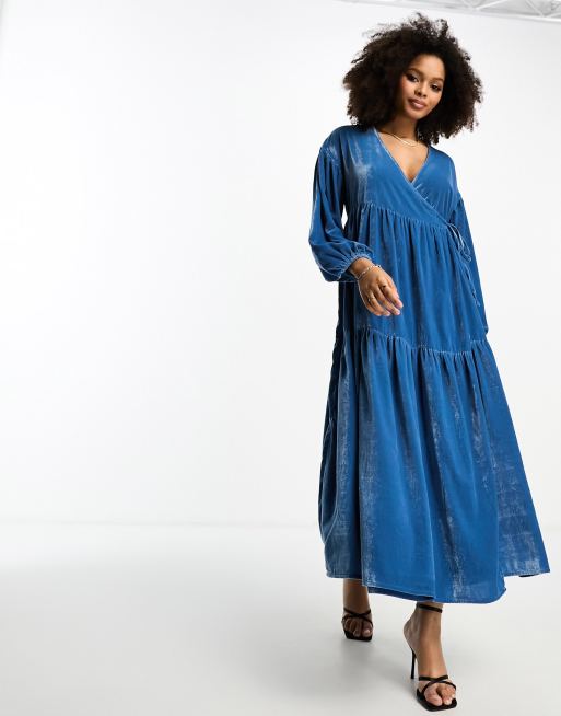 Asos blue velvet outlet dress