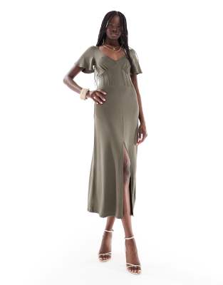ASOS DESIGN - Midifreizeitkeid in Khaki mit Korsettdetail-Grün