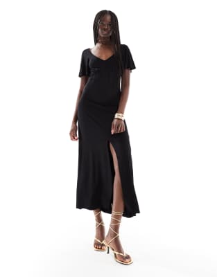ASOS DESIGN - Midifreizeitkleid in Schwarz mit Korsettdetail