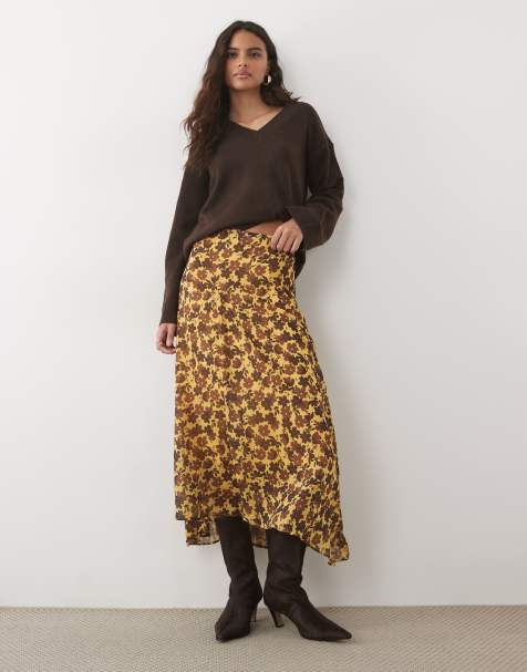 ASOS DESIGN midikjol i brun blommig set - view 1