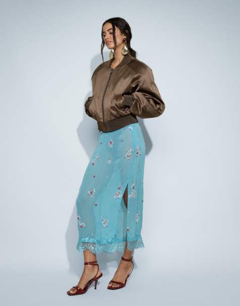 ASOS DESIGN midikjol med utsmyckning och spets i turkos - view 1