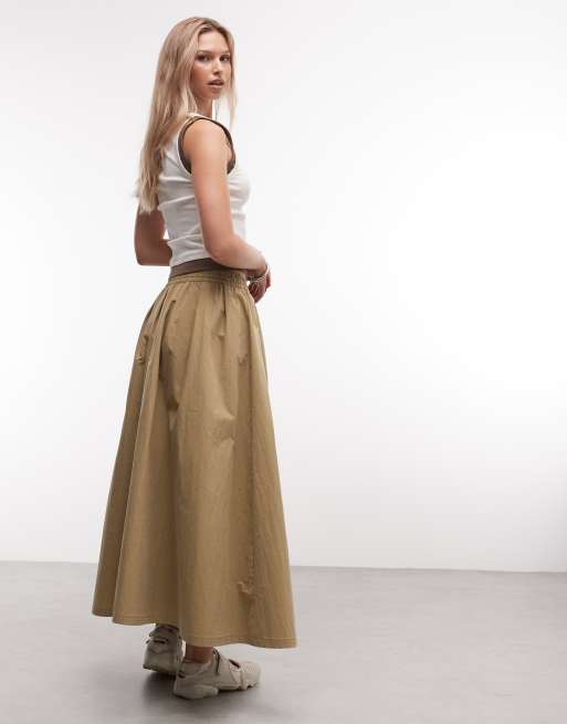 ASOS DESIGN midikjol med volym, dragsko i midjan, camel, 5 av 5