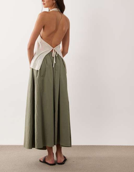 ASOS DESIGN midikjol med volym i bomull i khaki, 5 av 5