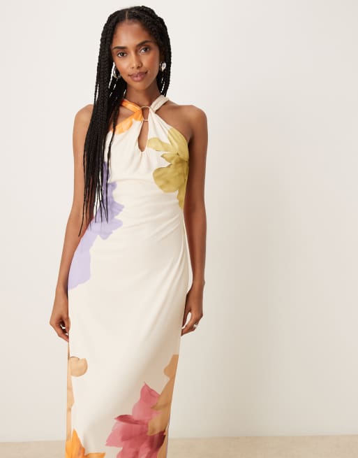 ASOS DESIGN - Midikjole i mesh med blomsterprint og halterneck samt keyhole- og metaldetalje, 4 af 4