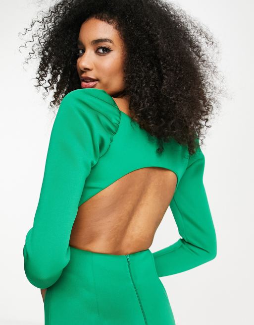 ASOS DESIGN - Midikjole med åben ryg og peplum-kant i klar grøn, 3 af 4