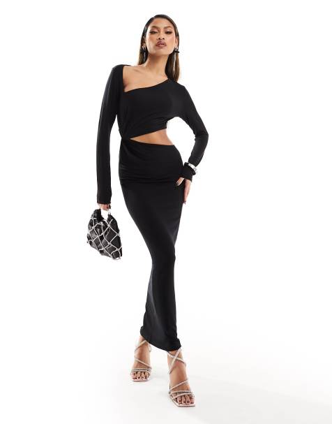 ASOS DESIGN - Midikjole med asymmetrisk halsudskæring og snoningsdetalje - view 1