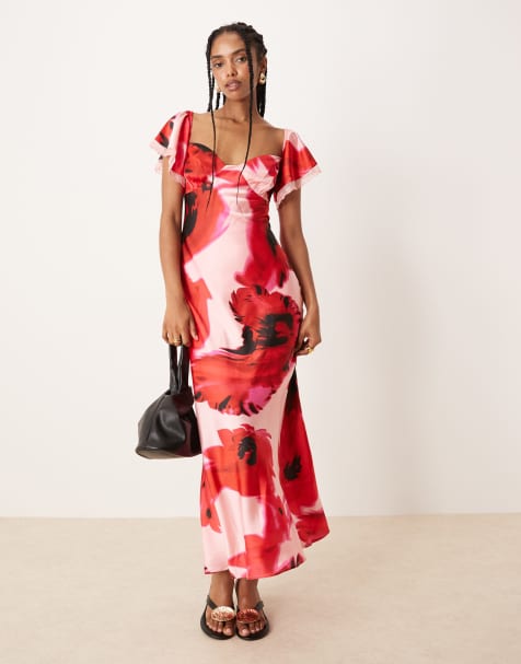 ASOS DESIGN - Midikjole med bardot-snit og blondeindlæg i blomstermønster - view 1