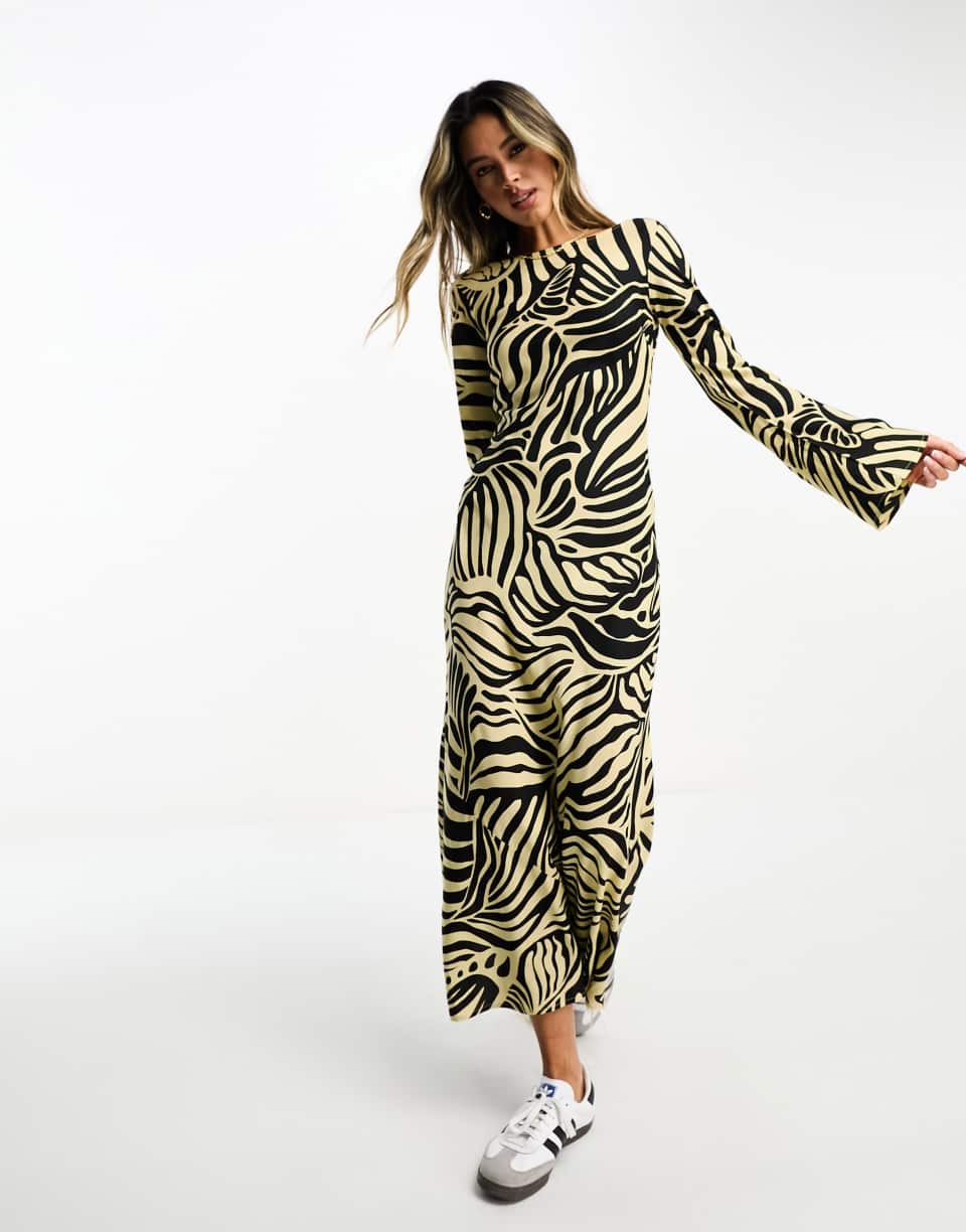 Monochrome Print Midi Dress