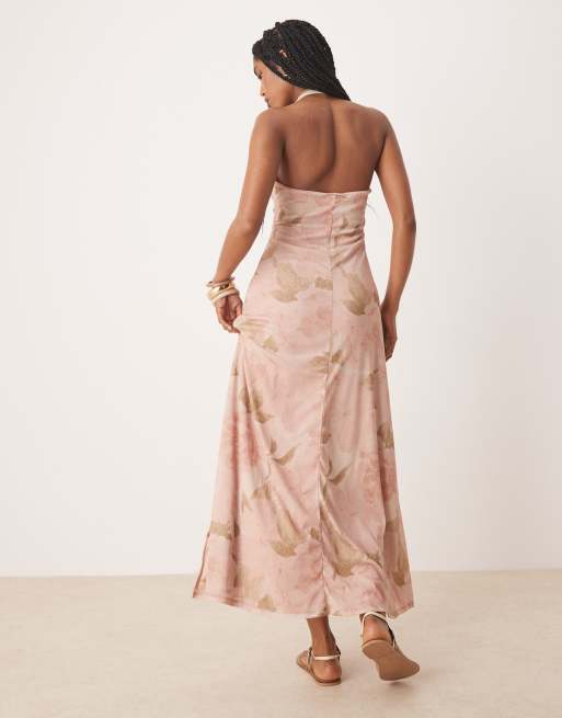 ASOS DESIGN - Midikjole med halterneck, frontslids og lyserødt vintage-blomstermønster, 4 af 4