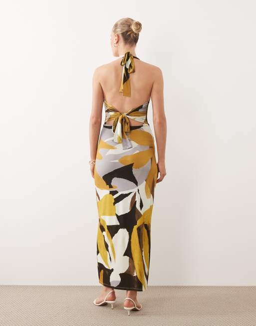 ASOS DESIGN - Midikjole med halterneck og bindebånd bagpå i abstrakt print, 4 af 4