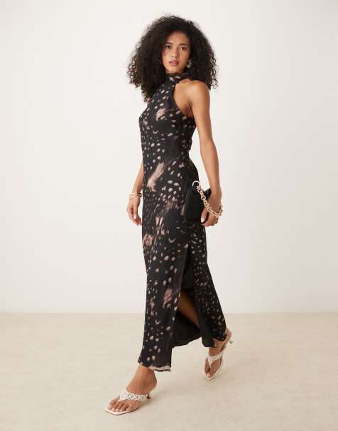 ASOS DESIGN - Midikjole med høj hals og dyreprint i chiffon - view 1