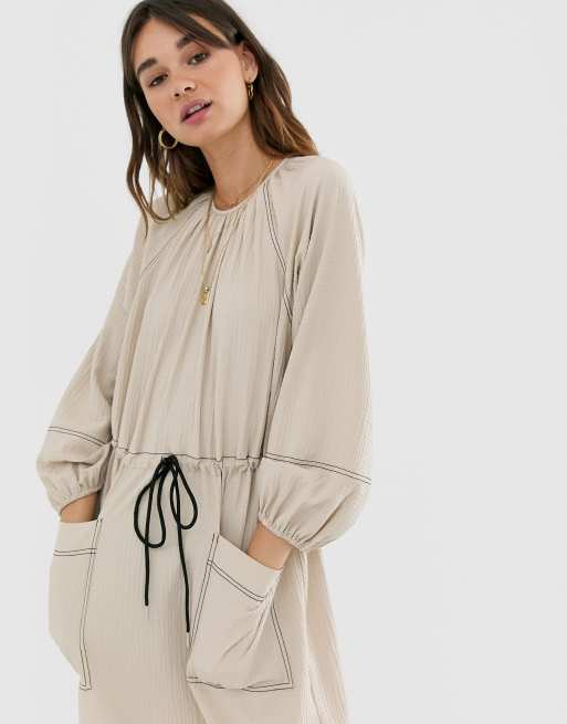 ASOS DESIGN midikjole med kontraststing og snøre med løbesnor i taljen, 3 af 4