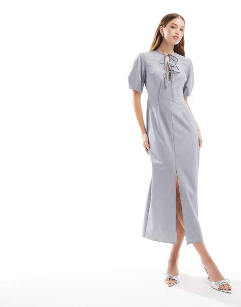ASOS DESIGN - Midikjole med pufærmer og bindebånd foran - view 1