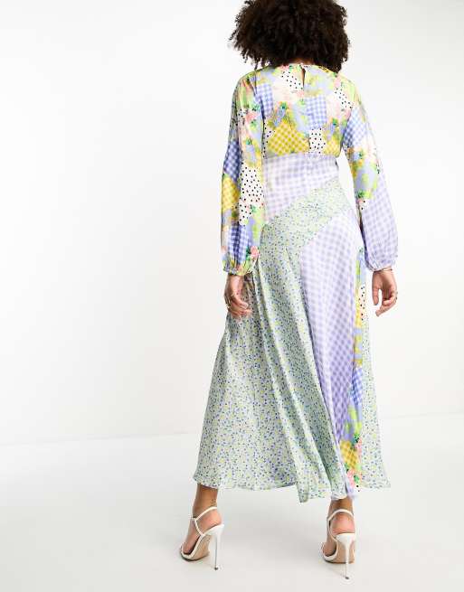 ASOS DESIGN - Midikjole med sømdetalje i satin med blandet print, 2 af 4