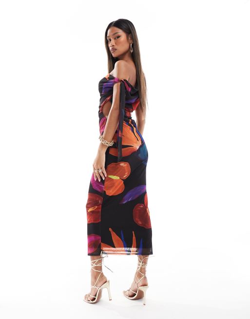 ASOS DESIGN - Midikjole med snoning og draperinger i tropisk blomsterprint, 3 af 4