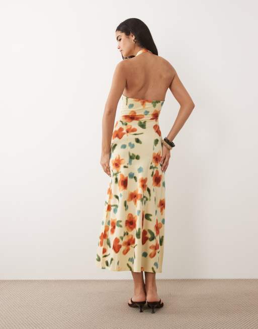 ASOS DESIGN - Midikjole med trapez-form og halterneck samt sløret blomstermønster, 4 af 4