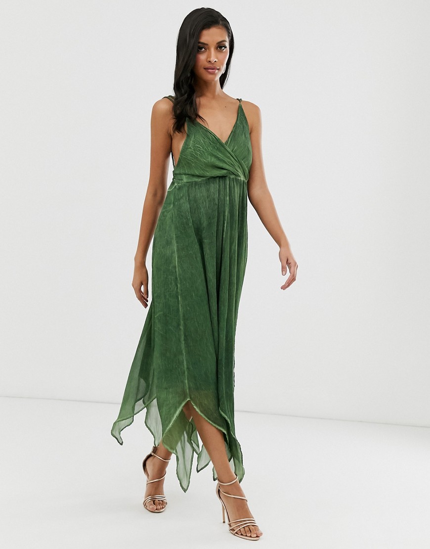ASOS DESIGN – Midiklänning i blekt chiffong med detalj i ryggen-Grön