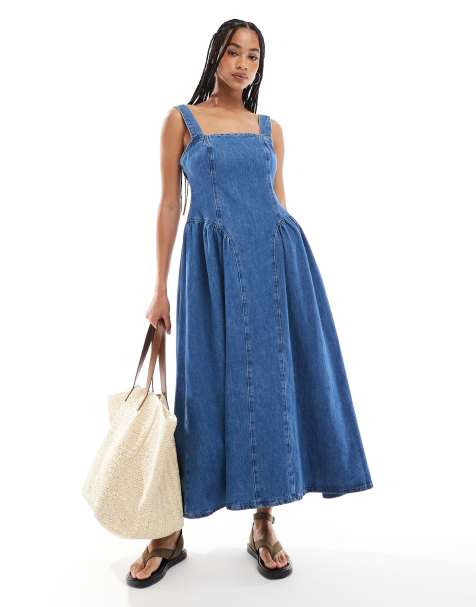 ASOS DESIGN – Midiklänning i denim med bustlepaneler på sidorna - view 1