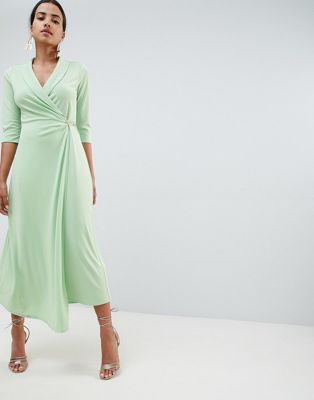 ASOS DESIGN – Midiklänning i skjortmodell med säkerhetsnål-Grön