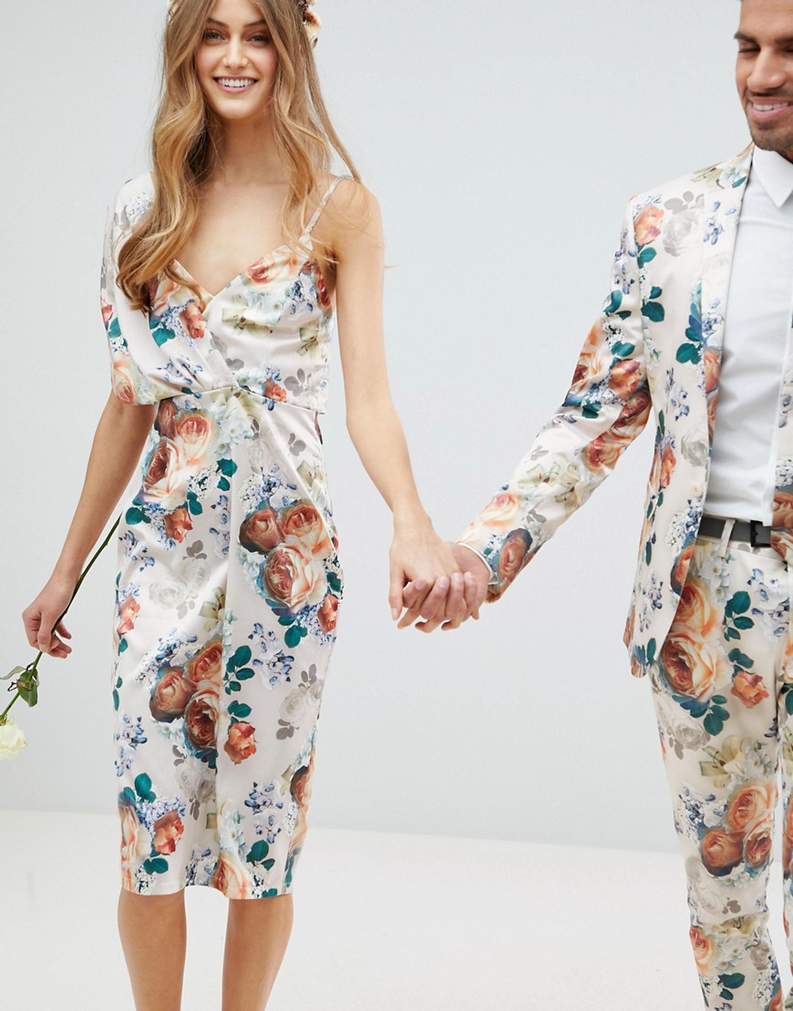 ASOS DESIGN – Midiklänning i sött blommigt mönster med knytning baktill-Flerfärgad
