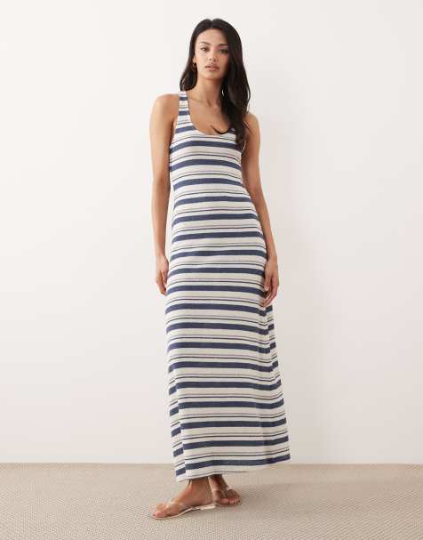 ASOS DESIGN – Midikleid aus Jerseystrick in Blau und Cremeweiß gestreift mit Ringerrücken - view 1