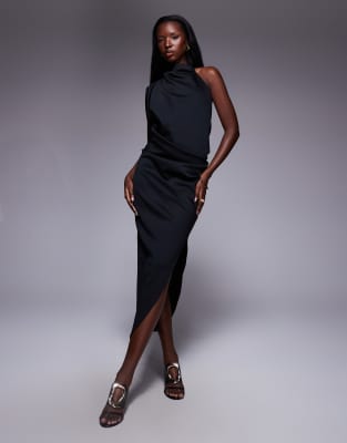 ASOS DESIGN - Midikleid aus neoprenartigem Stoff in Schwarz mit One-Shoulder-Träger