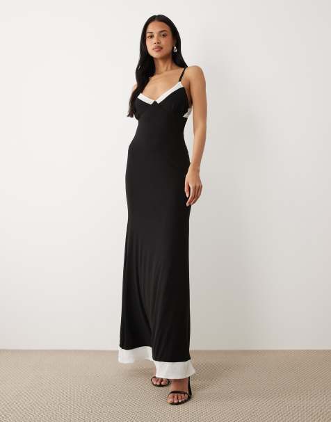 ASOS DESIGN – Midikleid aus Netzstoff in Schwarzweiß mit nach hinten abfallendem Saum mit Zierausschnitten - view 1
