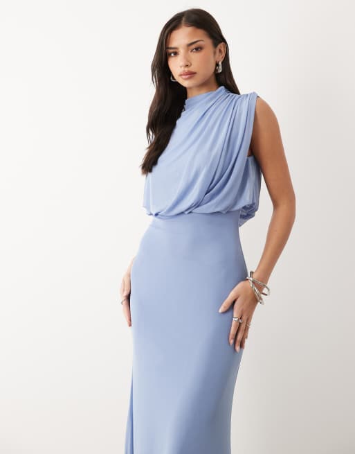 ASOS DESIGN – Midikleid aus Netzstoff mit asymmetrischem Blouson-Oberteil und Flügelärmeln, 3 von 4