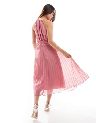 ASOS DESIGN - Midikleid aus plissiertem Chiffon mit Neckholder-Träger in Rosa