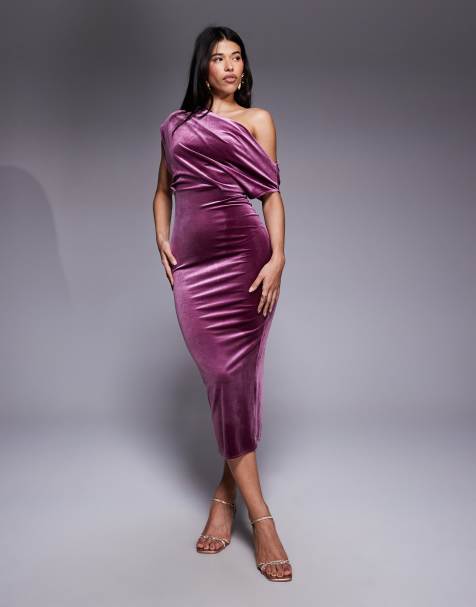 ASOS DESIGN – Midikleid aus Samt in gedecktem Rosa mit markantem Dekolleté - view 1