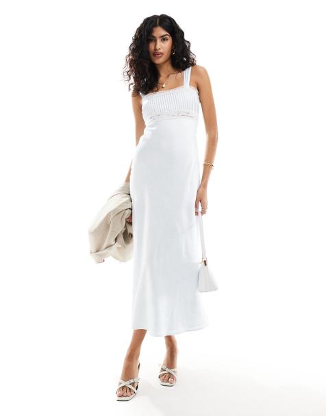ASOS DESIGN – Midikleid aus Satin in Eisblau mit Knitterlook und Spitzeneinsatz - view 1