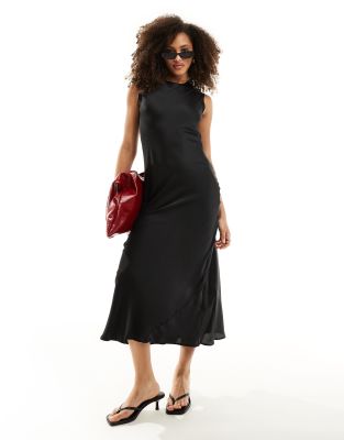 ASOS DESIGN - Midikleid aus Satin in Schwarz