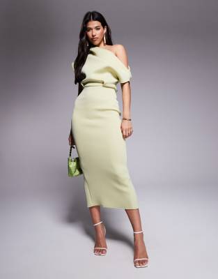 ASOS DESIGN - Midikleid aus Scuba-Stoff in Salbeigrün mit auffälligem Ausschnitt-Neutral