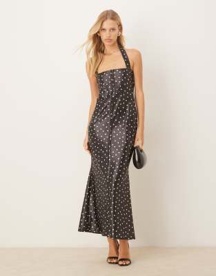 ASOS DESIGN - Midikleid aus Stretch-Satin mit Polka Dots-Bunt
