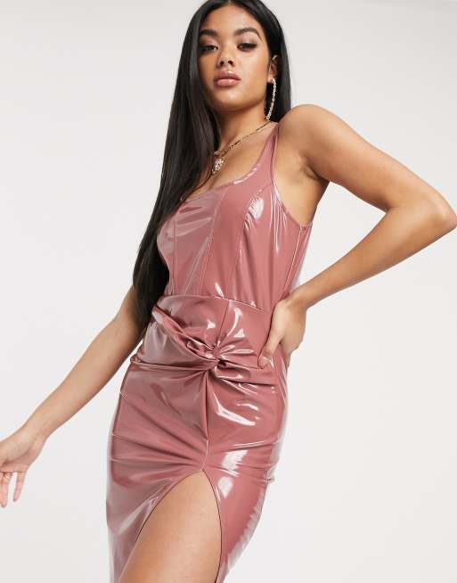 ASOS DESIGN Midikleid aus Vinyl mit Dreherverzierung ASOS